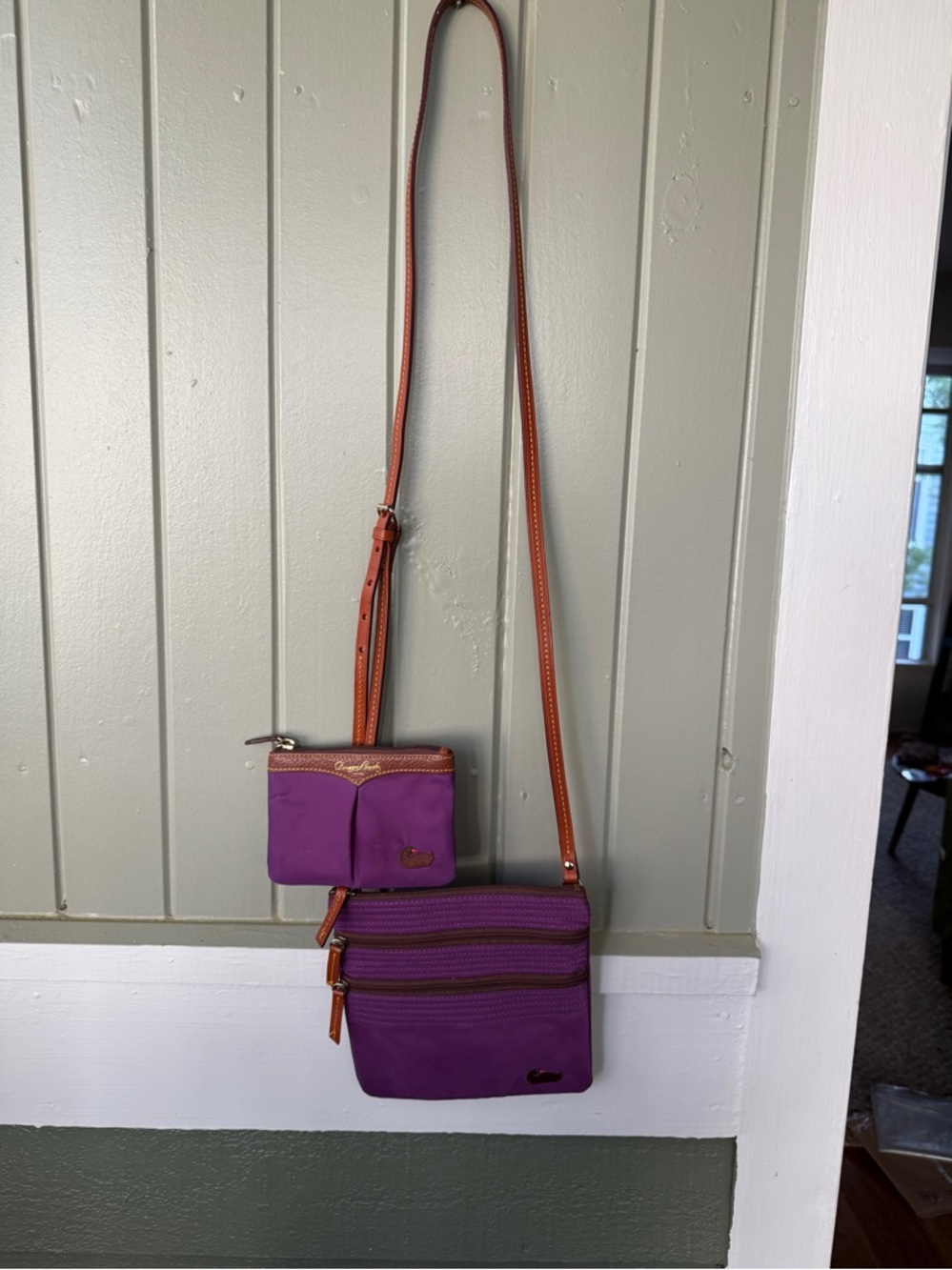 🦆DOONEY & BOURKE Wayfarer Triple Zip Crossbody Purple Nylon Bag & Coin Purse Set - Picture 2 of 14